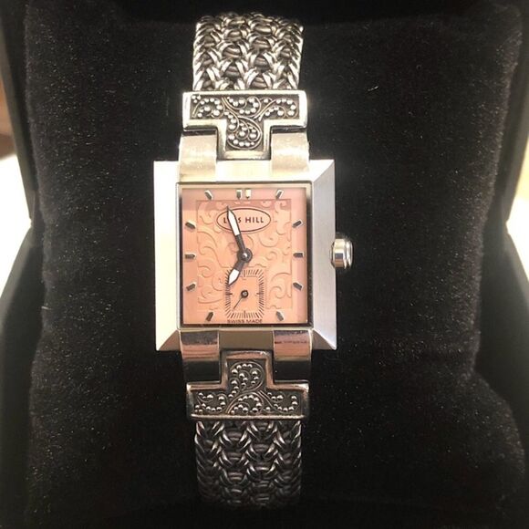 LOIS HILL Pink Face Sterling Silver Thai Weave Bracelet Swiss Watch - Picture 12 of 12